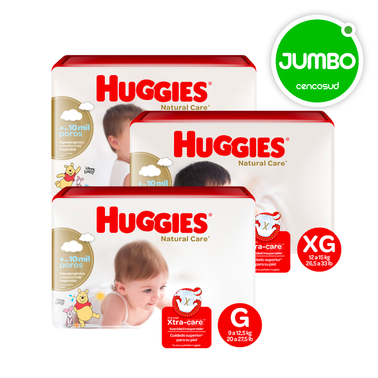 25 Dic– JUMBO – Pañal Huggies Natural Care M82/80 G70 XG56 XXG56