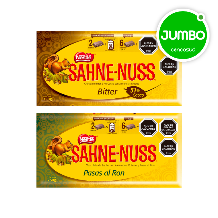 25 Dic– JUMBO – Chocolate Nestlé Sahne Nuss Bitter y Pasas 250g