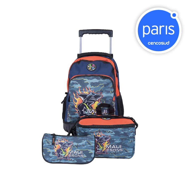 Pack Mochila Lonchera Estuche Escolar Maui and Sons en oferta pagando con CencoPay en Paris