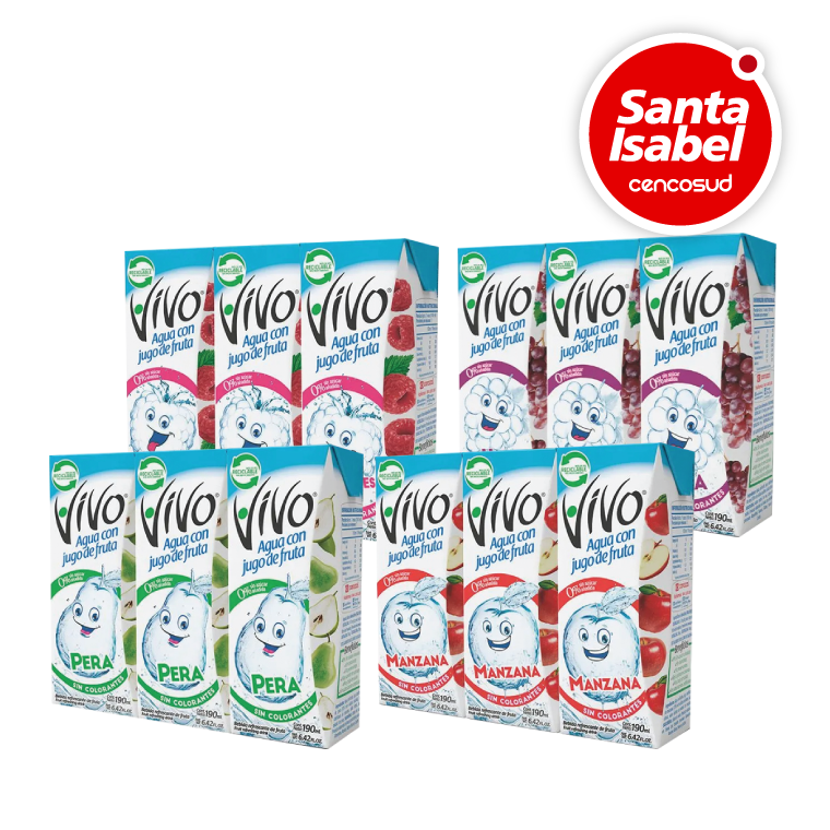 Pack Agua Saborizadas Vivo Variedades 3x190cc en oferta pagando con CencoPay en Santa Isabel