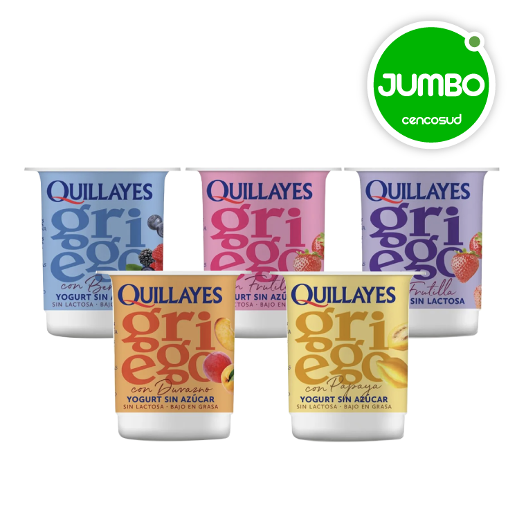 Yogurt Griego Quillayes Sin Lactosa Sabores 110g Sin Azúcar en oferta pagando con CencoPay en Jumbo