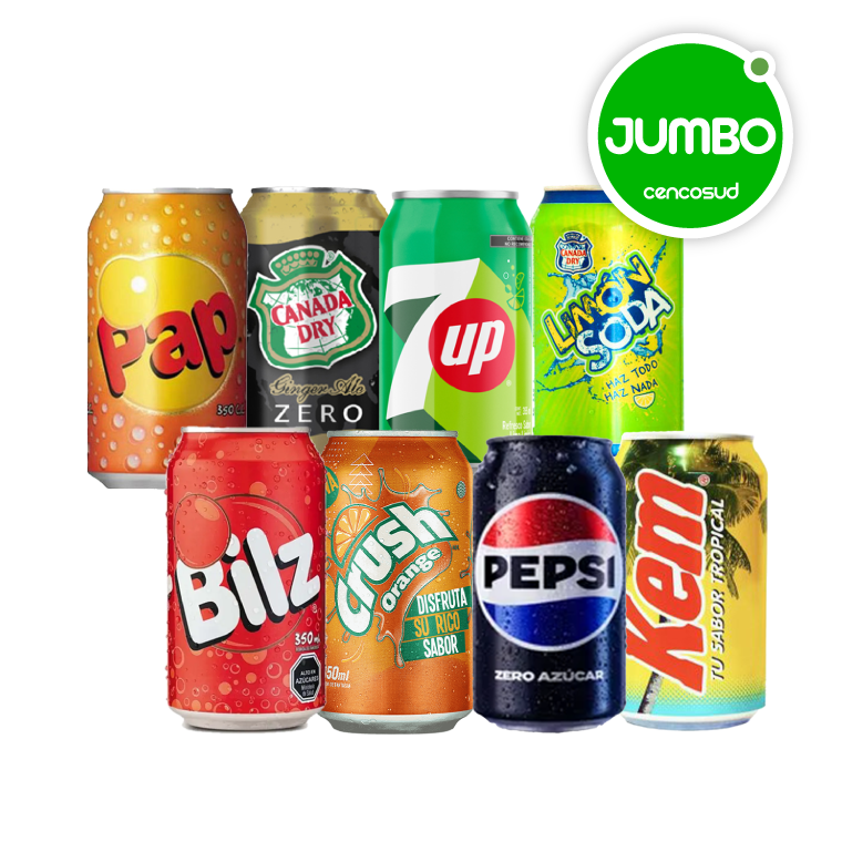 Pack bebidas lata 6x350cc variedades en oferta pagando con CencoPay en Jumbo