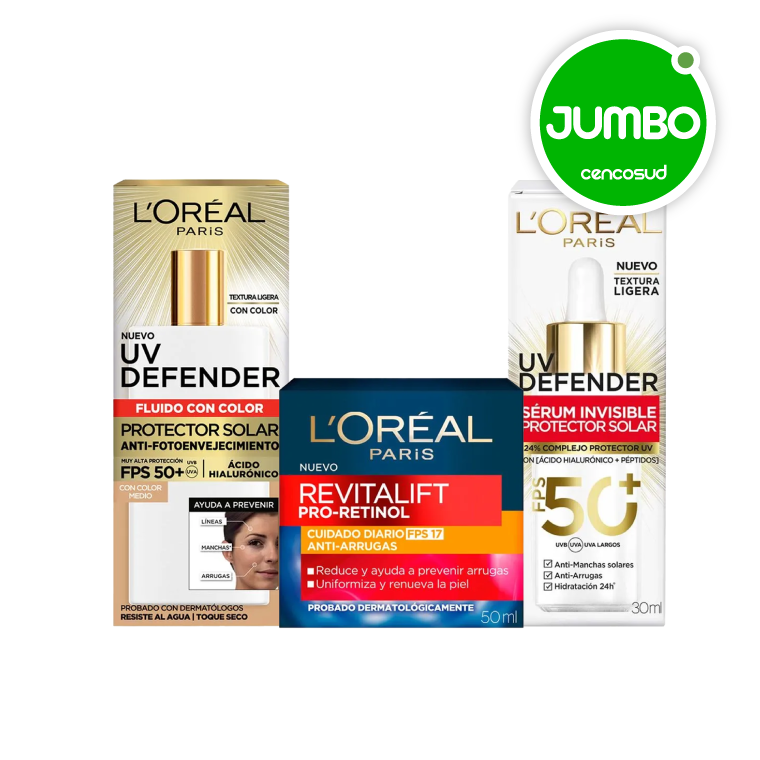 Cuidado Facial L'Oréal Dermo Expertise Retinol y UV Defender en oferta pagando con CencoPay en Jumbo