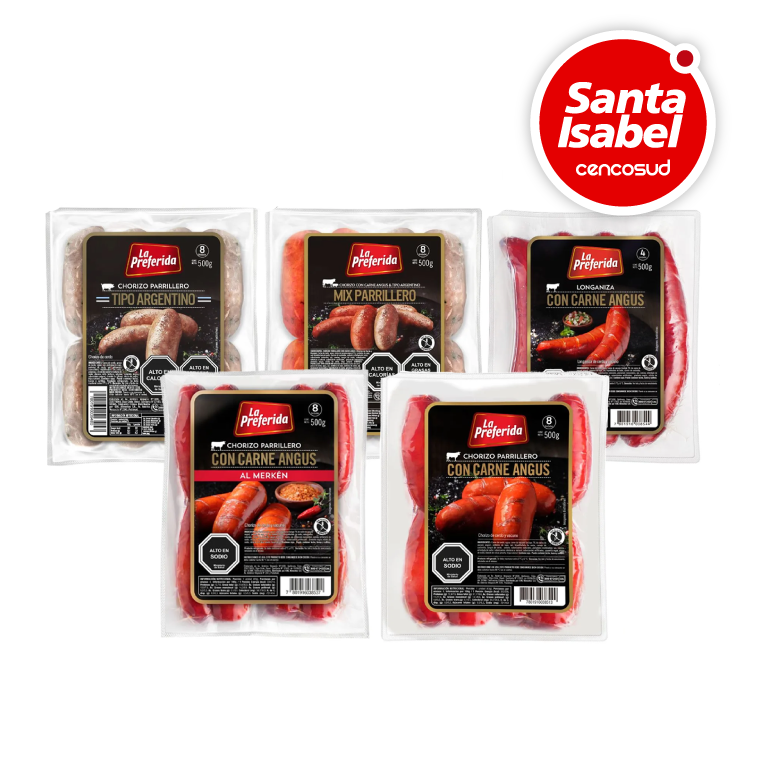 Chorizo, Longaniza o Mix Parrillero La Preferida en oferta pagando con CencoPay en Santa Isabel