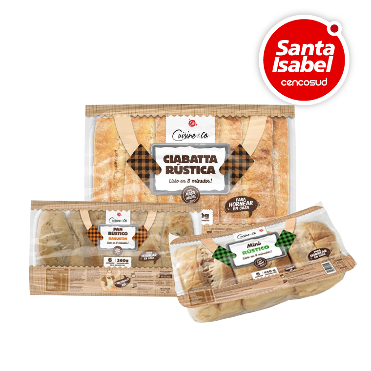 Pan Rústico Baguetín, Ciabatta o Mini Rústico Cuisine & Co en oferta pagando con CencoPay en Santa Isabel