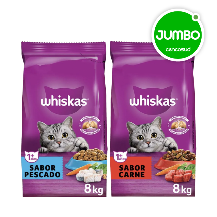 Alimento Gato Adulto Whiskas Sabor Carne o Pescado 8kg en oferta pagando con CencoPay en Jumbo