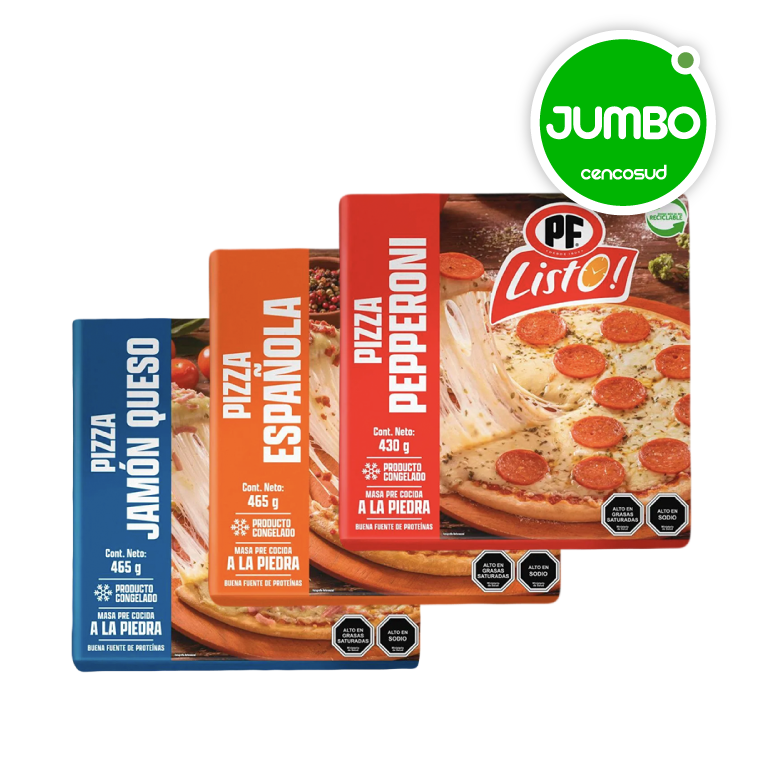 Pizzas Familiares PF Congeladas, Variedades en oferta pagando con CencoPay en Jumbo