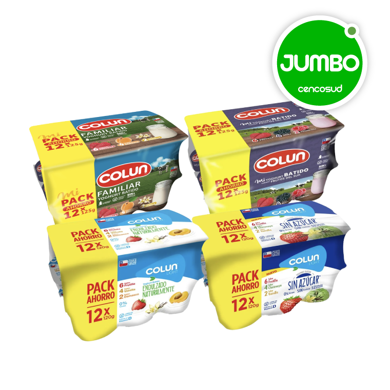 Yogurt Colun Pack 12 unidades en oferta pagando con CencoPay en Jumbo