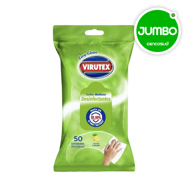 Paños Húmedos Desinfectantes Virutex Limón 50unen oferta pagando con CencoPay en Jumbo