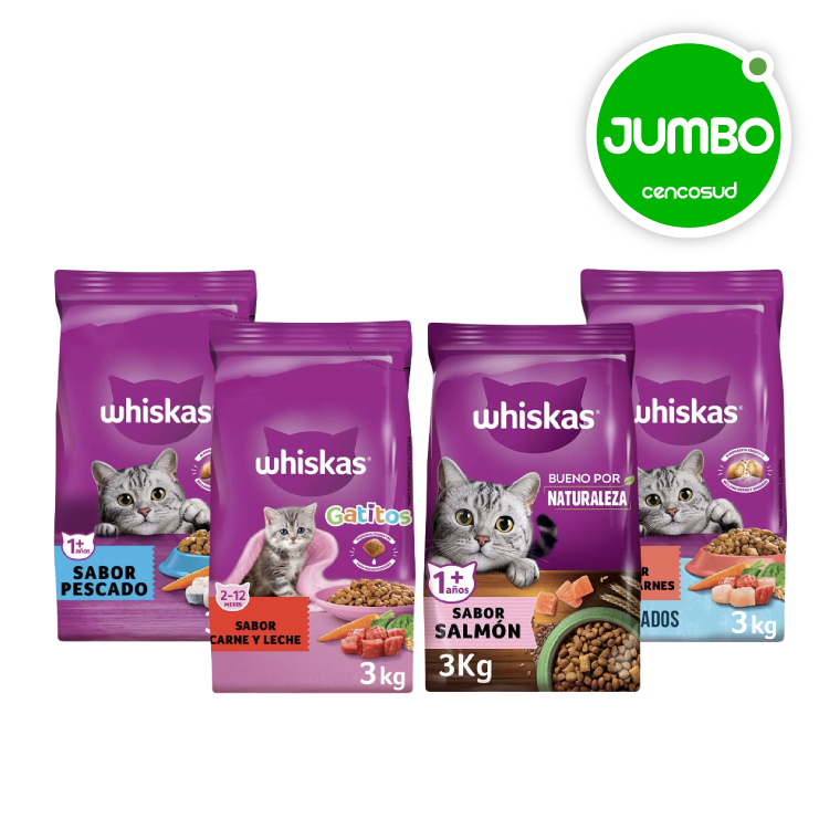Alimento para Gato y Gatito Whiskas 3kgen oferta pagando con CencoPay en Jumbo