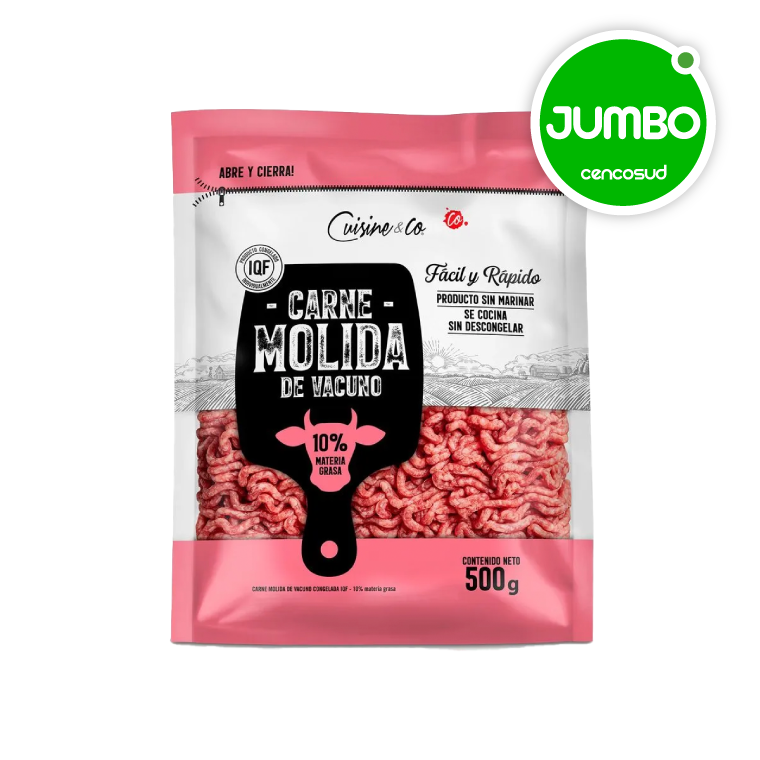 Carne Molida de Vacuno 10% Grasa Congelada Cuisine & Co 500g en oferta pagando con CencoPay en Jumbo