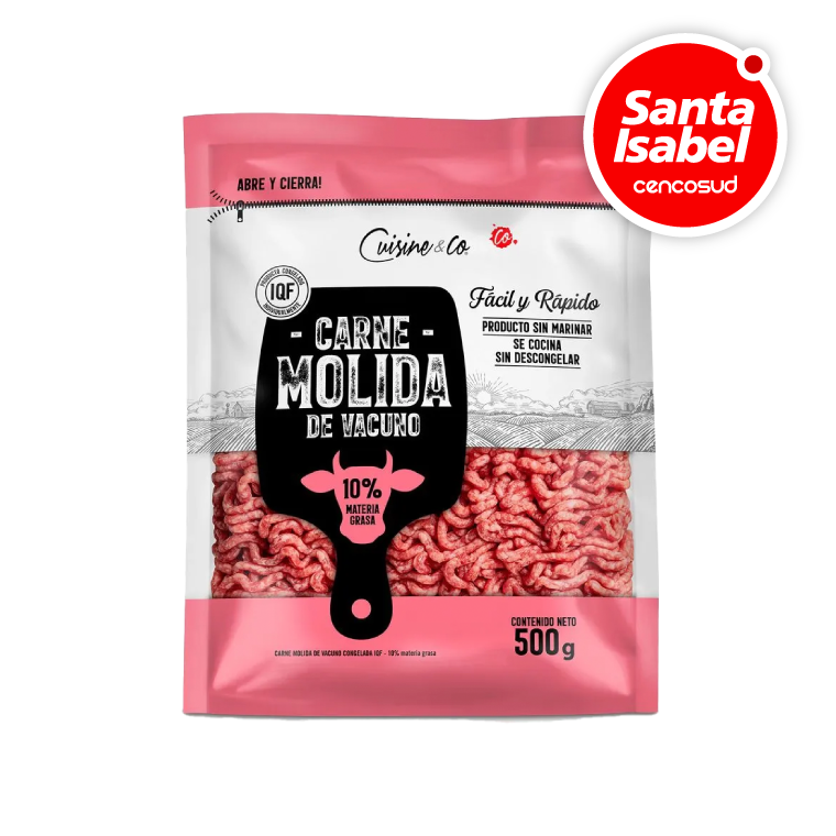 Carne Molida de Vacuno 10% Grasa Congelada Cuisine & Co 500g en oferta pagando con CencoPay en Santa Isabel