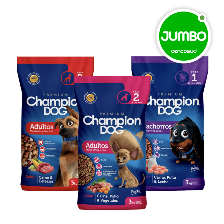 Alimento Seco Perro Adulto Champion Dog 3kg Variedades en oferta pagando con CencoPay en Jumbo