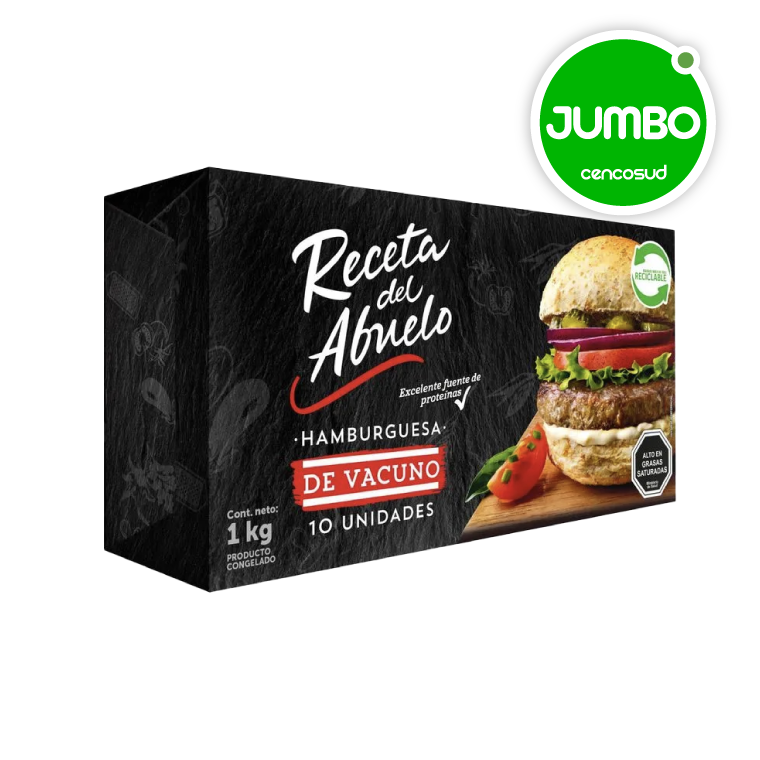 Caja de Hamburguesas de Vacuno Receta del Abuelo 1kg en oferta pagando con CencoPay en Jumbo
