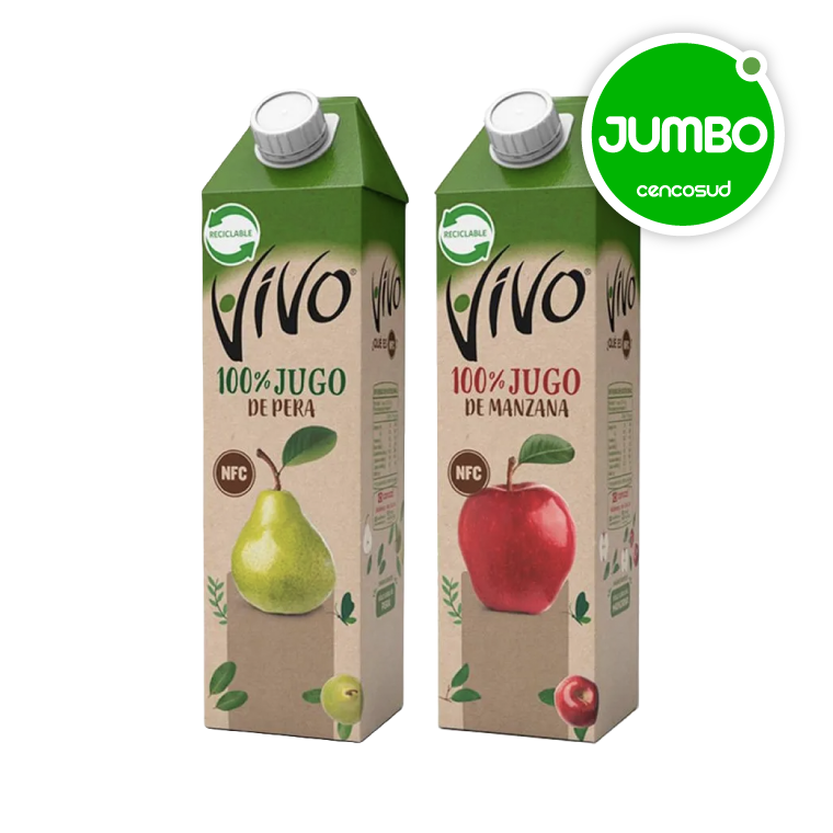 Jugo Vivo 100% Fruta Pera o Manzana 1L en oferta pagando con CencoPay en Jumbo