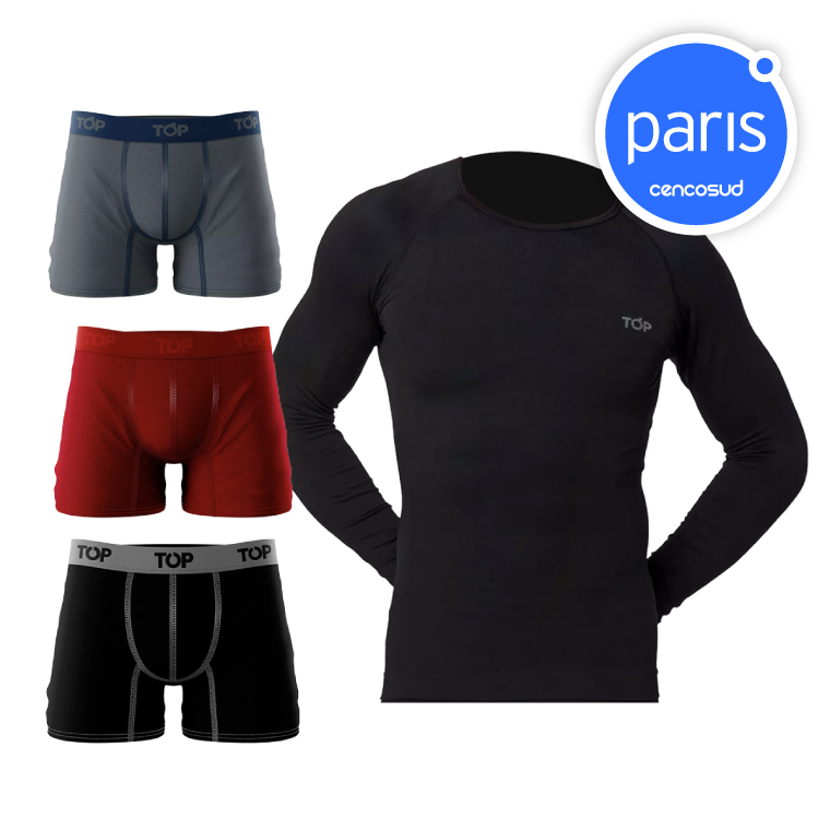 Pack Bóxers o Camiseta de Compresión Marca TOP. Productos Seleccionados. Exclusivo Online en oferta pagando con CencoPay en Paris
