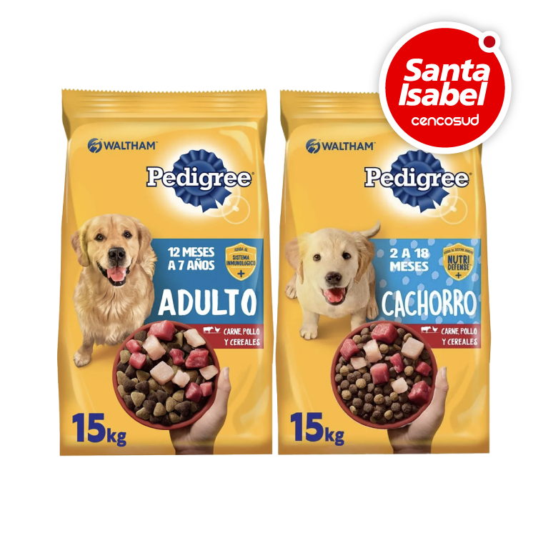 Alimento Perro Pedigree Cachorro o Adulto 15Kg en oferta pagando con CencoPay en Santa Isabel