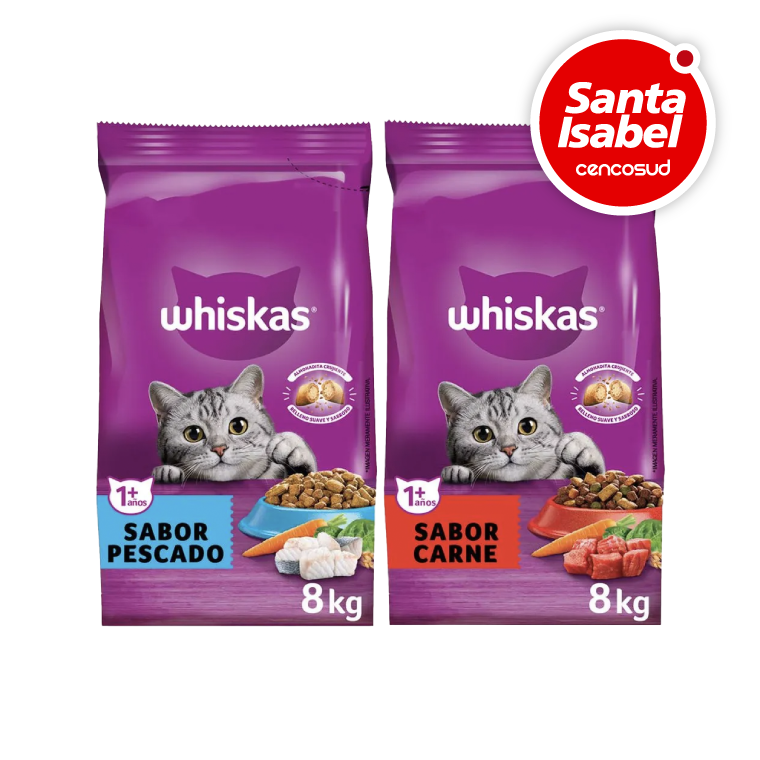 Alimento Gato Whiskas Pescado o Carne 8Kg en oferta pagando con CencoPay en Santa Isabel