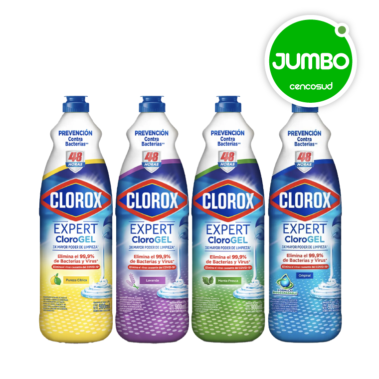 Cloro Gel Clorox 900cc Variedades en oferta pagando con CencoPay en Jumbo