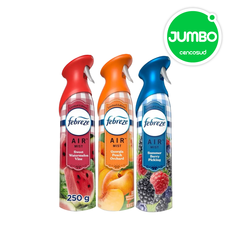 Desodorante Ambiental Febreze Durazno, Sandía o Berries en oferta pagando con CencoPay en Jumbo