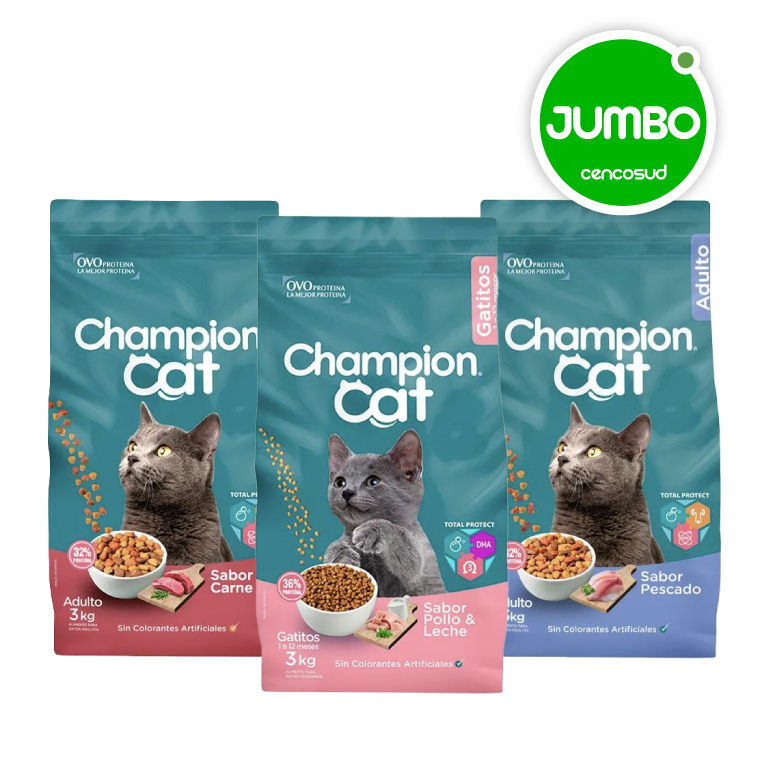 Alimento Gato Champion Cat 3kg. Variedades en oferta pagando con CencoPay en Jumbo
