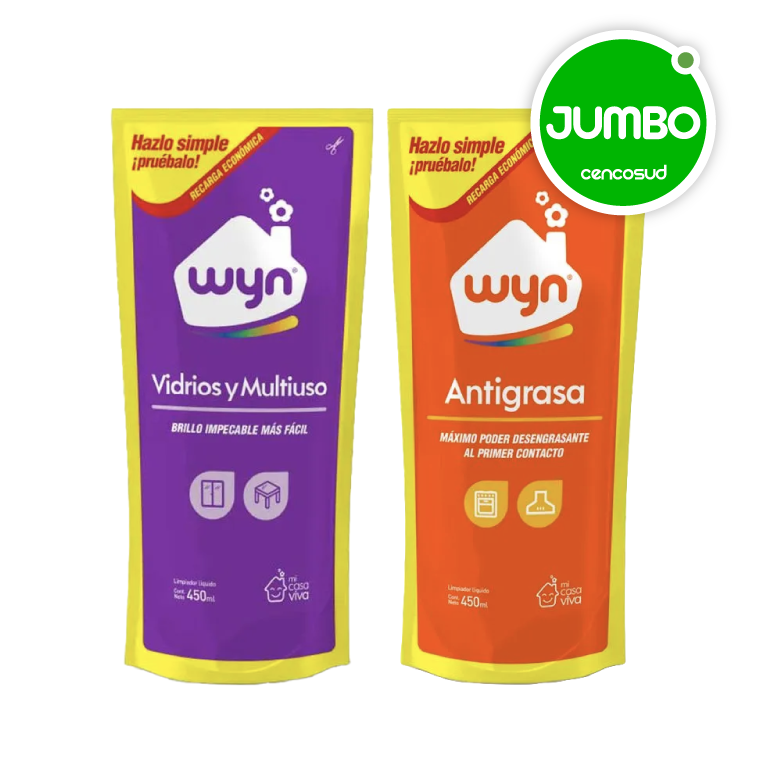 Limpiador Antigrasa o Limpiavidrios Wyn Doypack 450ml en oferta pagando con CencoPay en Jumbo