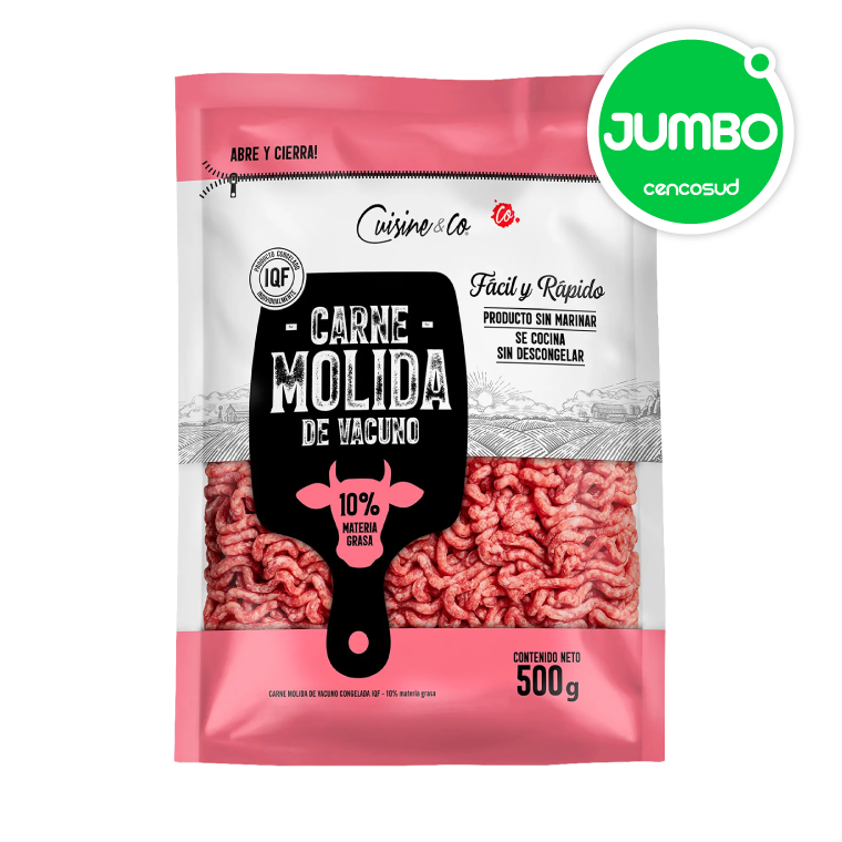 Carne Molida Vacuno 10% Grasa Refrigerada 500g Cuisine & Co en oferta pagando con CencoPay en Jumbo
