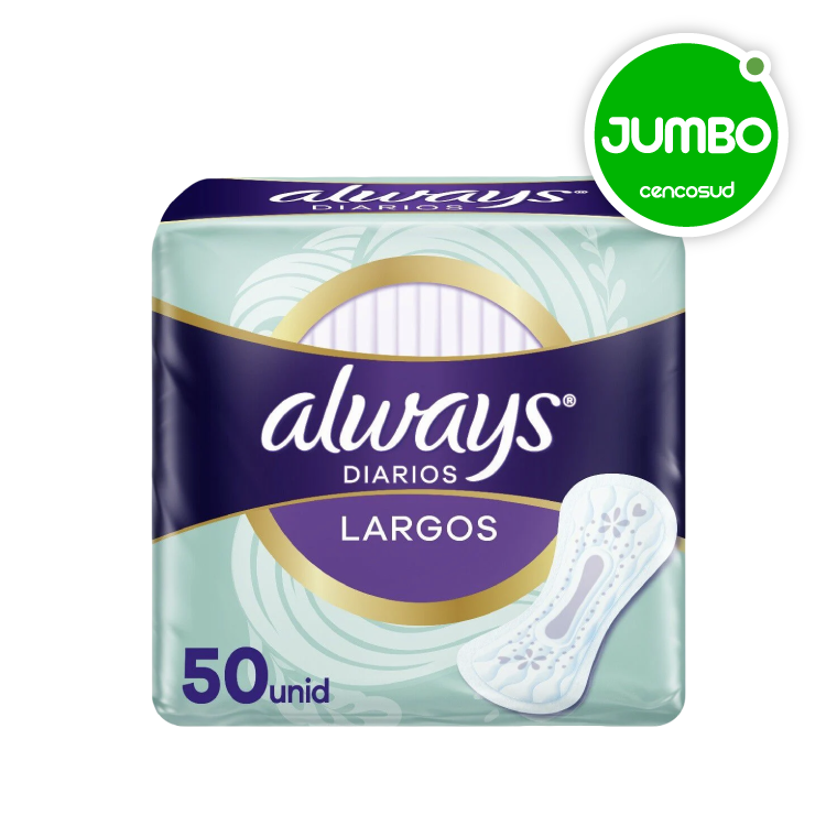 Protector Diario Largo Always 50 unidades en oferta pagando con CencoPay en Jumbo