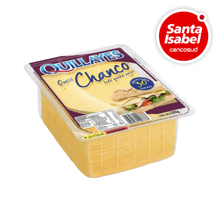 Queso Chanco Laminado Quillayes 500g en oferta pagando con CencoPay en Santa Isabel