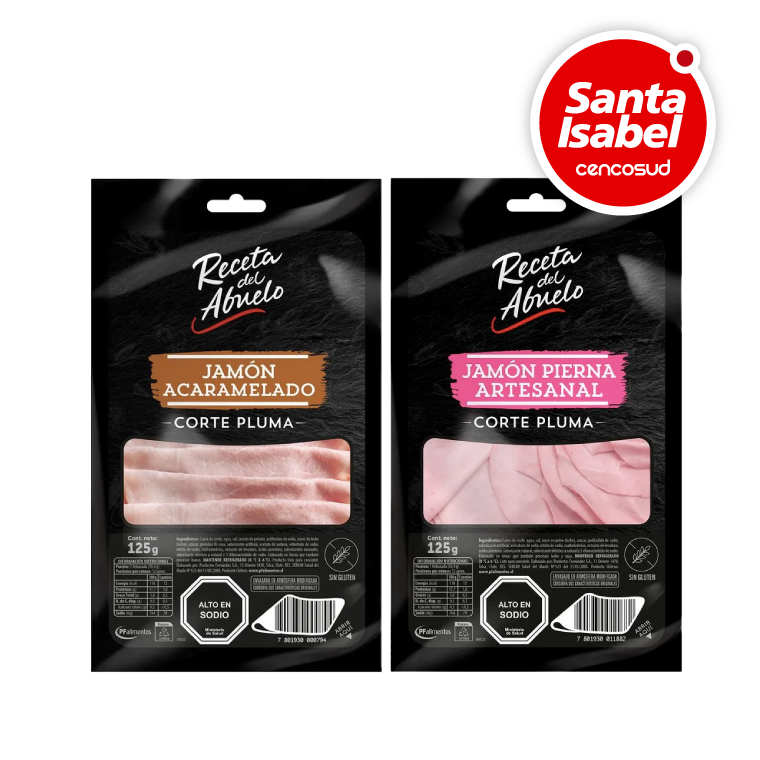 Jamón Pierna Artesanal o Acaramelado Corte Pluma Receta Del Abuelo 125g en oferta pagando con CencoPay en Santa Isabel