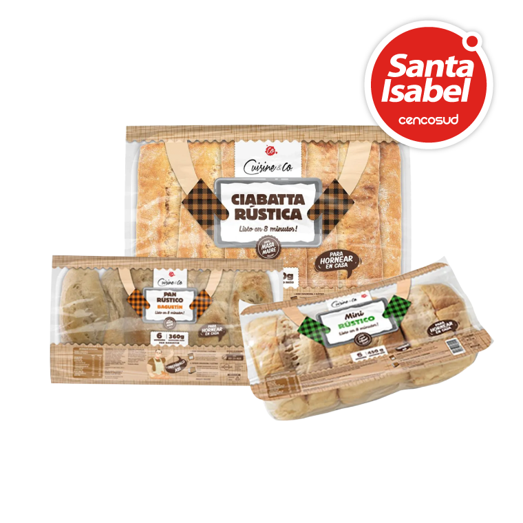 Pan Mini, Ciabatta o Baguetin Rústico Precocido Cuisine & Co en oferta pagando con CencoPay en Santa Isabel