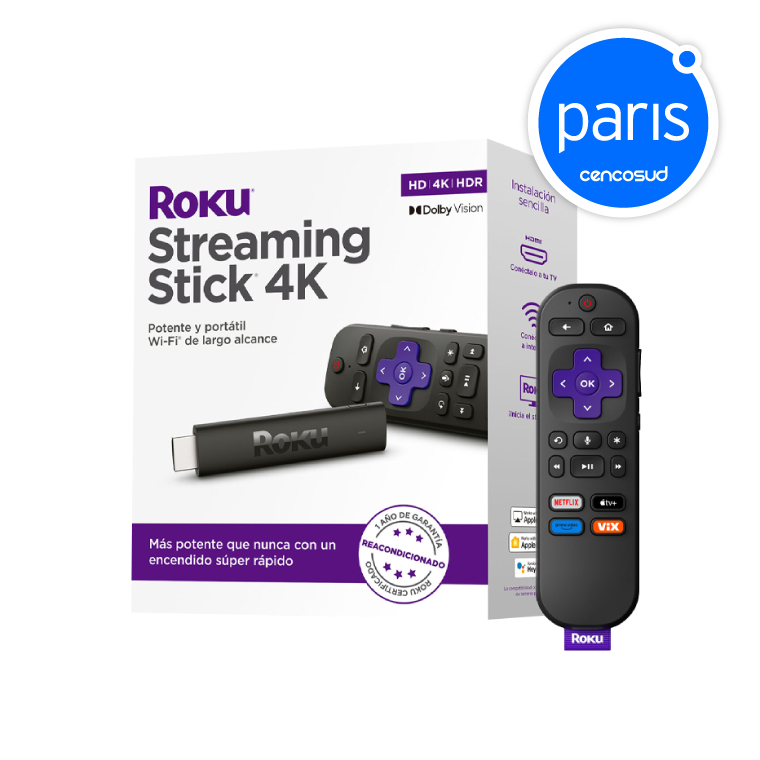 Roku Stick 4K Reacondicionado en oferta pagando con CencoPay en Paris