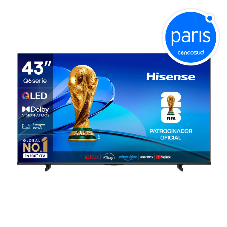 Hisense QLED Smart TV 43'' 4K UHD 43Q6QV. Exclusivo Presencial en oferta pagando con CencoPay en Paris